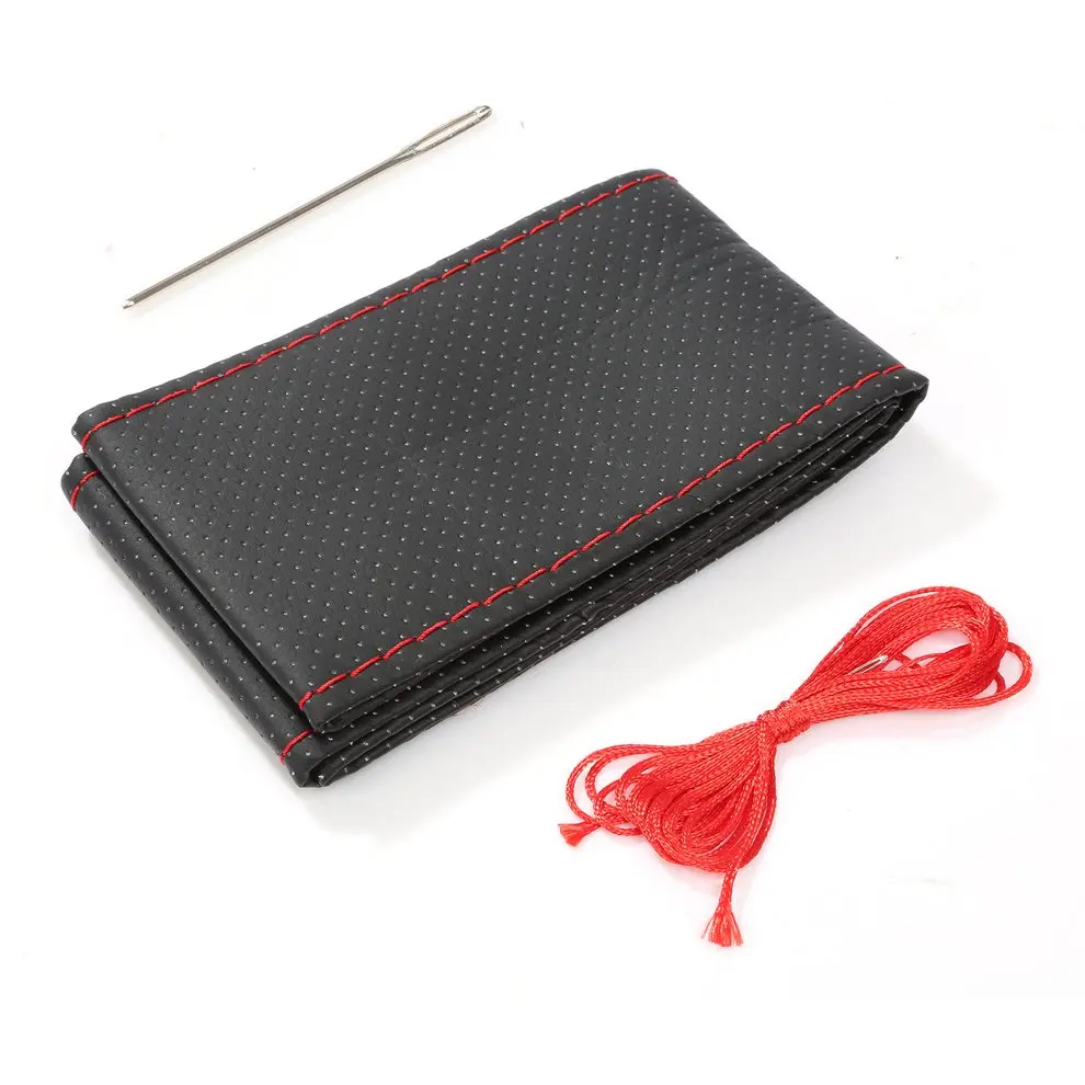 

2 Color wire DIY Texture Soft Auto Car Steering Wheel Cover Needles Thread Artificial PU Leather Suite Breathability Skid-Proof
