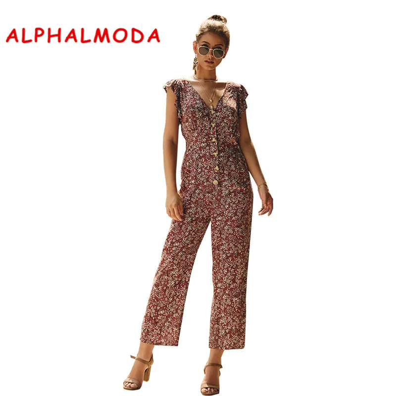 Женский однобортный комбинезон ALPHALMODA повседневный с короткими рукавами и