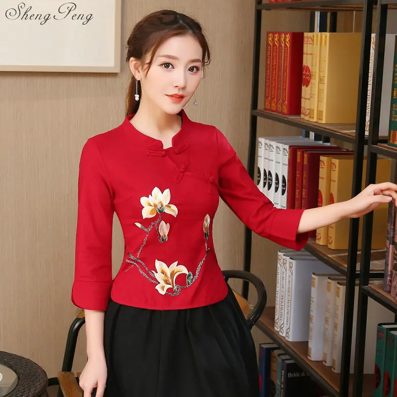 Элегантный Ретро китайское женское платье Cheongsam топы с вышивкой принтом Ципао