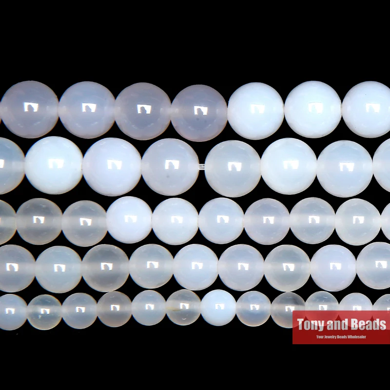 

White Agate Round Gem Loose Strand Beads 15" Strand 6 8 10 12MM Pick Size For Jewelry Making