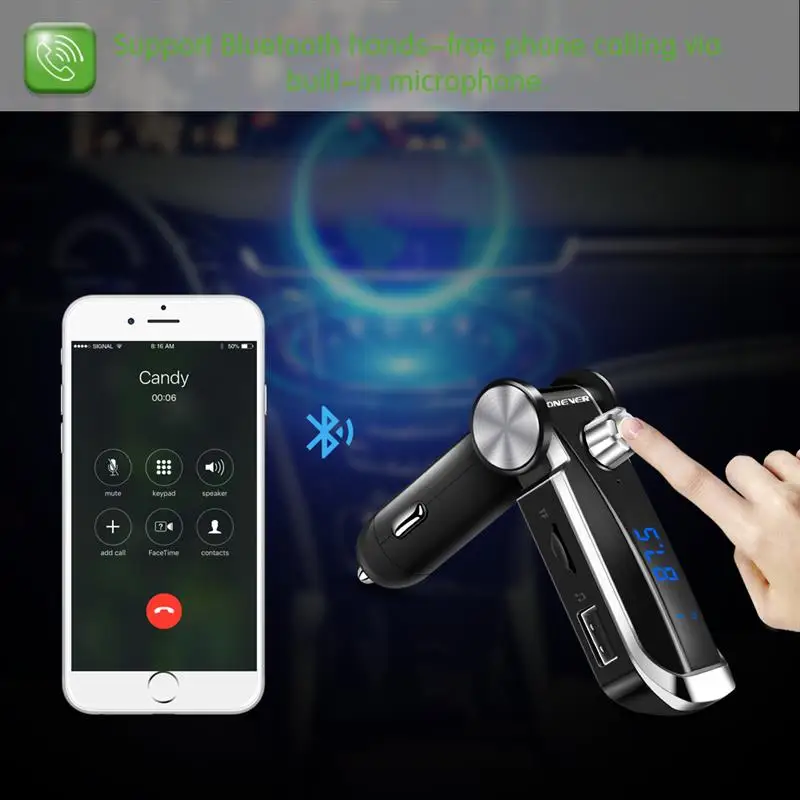 Onever вращающийся Bluetooth FM передатчик автомобильный комплект MP3 радио модулятор U