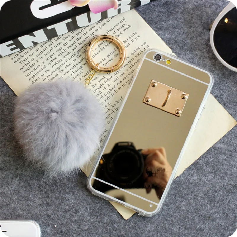 Mirror Case For Huawei P20 P10 P8 Lite P9 P9Plus Soft Plush Real Rabbit fur pompom Fluffy Gold case TPU Nova 3E |