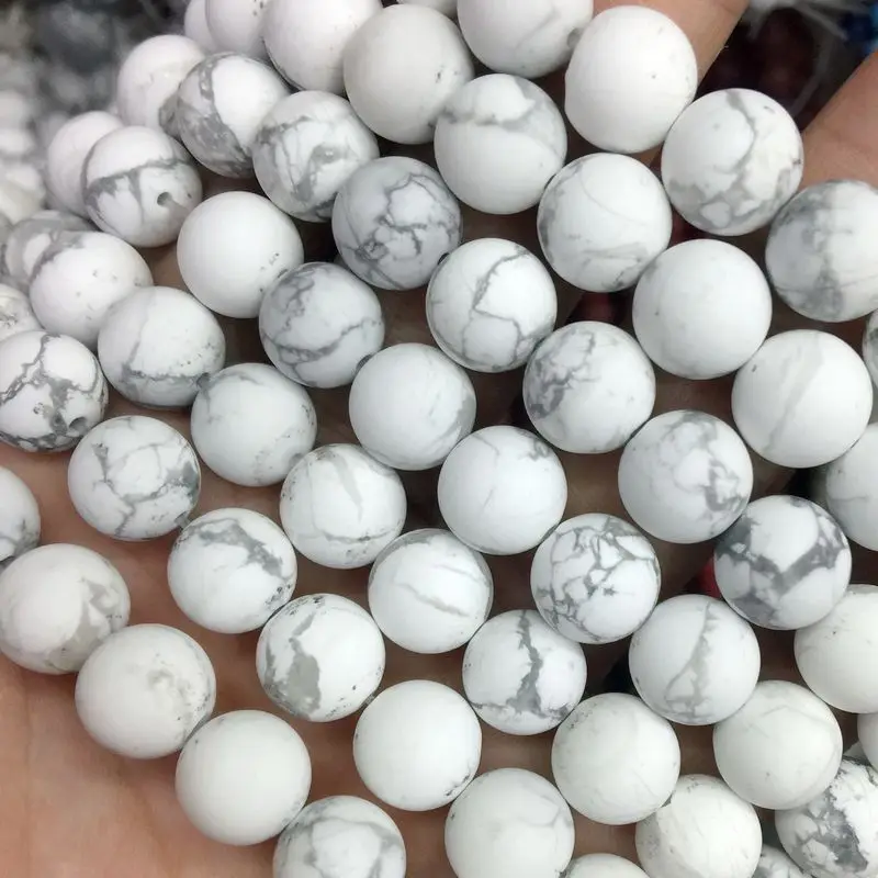 New Arrival Matte Frosted Dull Polished White Howlite Bead Round Spacer Stone Loose 6 mm 8 10 12 DIY For Making Jewelry | Украшения и