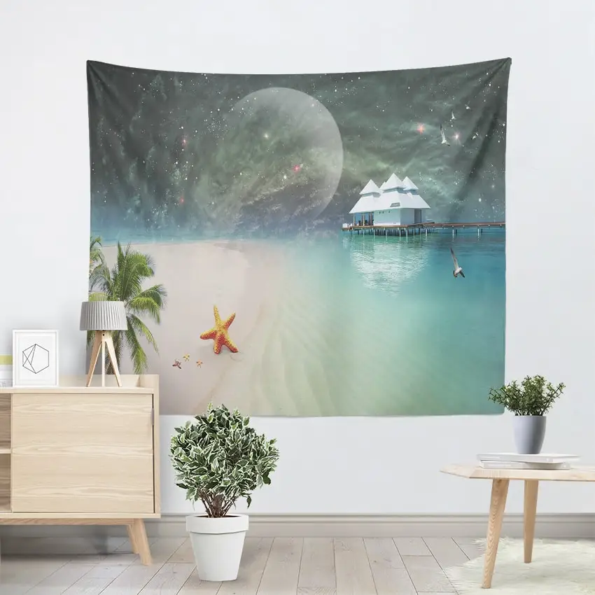 Moon Beach гобелен галактика настенный кокосовый гобелены художественный ковер