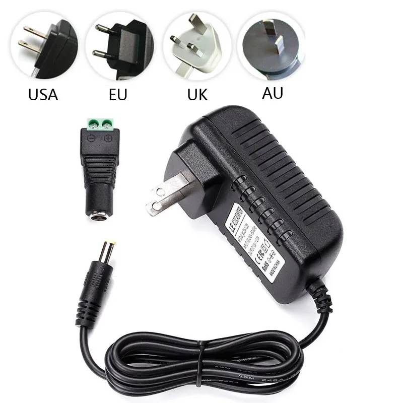 

AIBOO 12V 0.5A/1A/1.5A/2A Switching Power Supply Adapter Constant Voltage Transformer for LED Light EU/USA/UK/AU standard