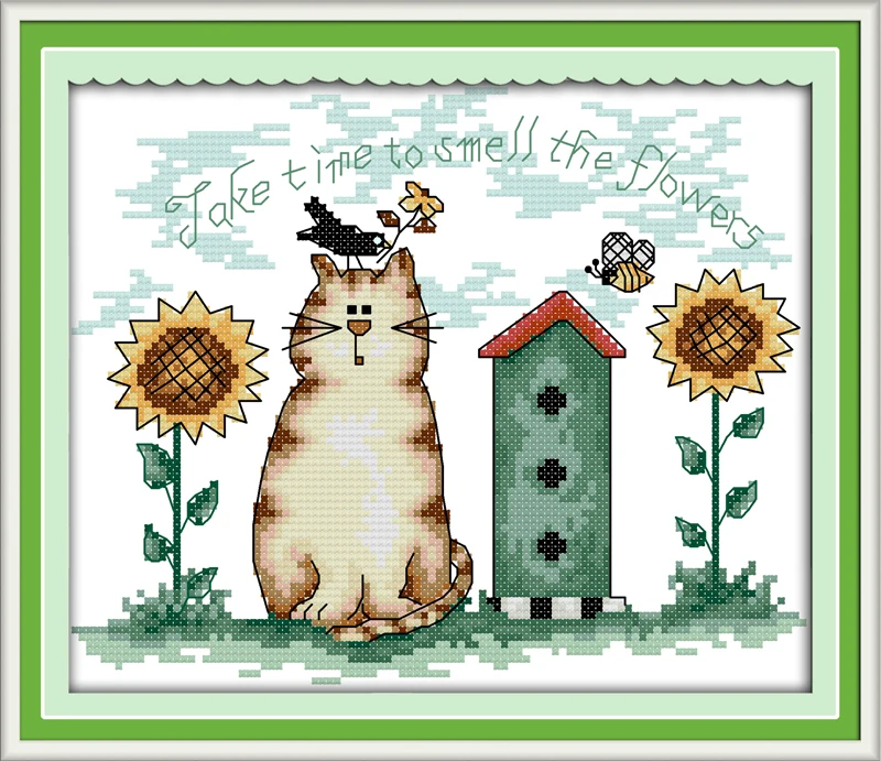 Подсолнечника и Cat Счетный 11ct печатных 14ct DMC Вышивка крестом Набор DIY Китайский