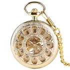 Роскошные золотые полые автоматические механические карманные часы с цепочкой, красивые Fob часы для мужчин и женщин, ручные часы, подарки на день рождения