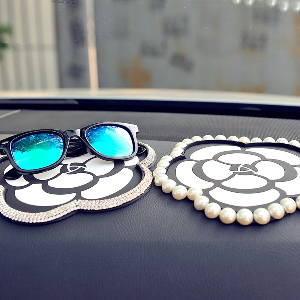 

Автомобильный орнамент, силиконовый Алмазный цветок, Противоскользящий коврик, липкая подкладка в виде камелии для GPS, аксессуары для автом...