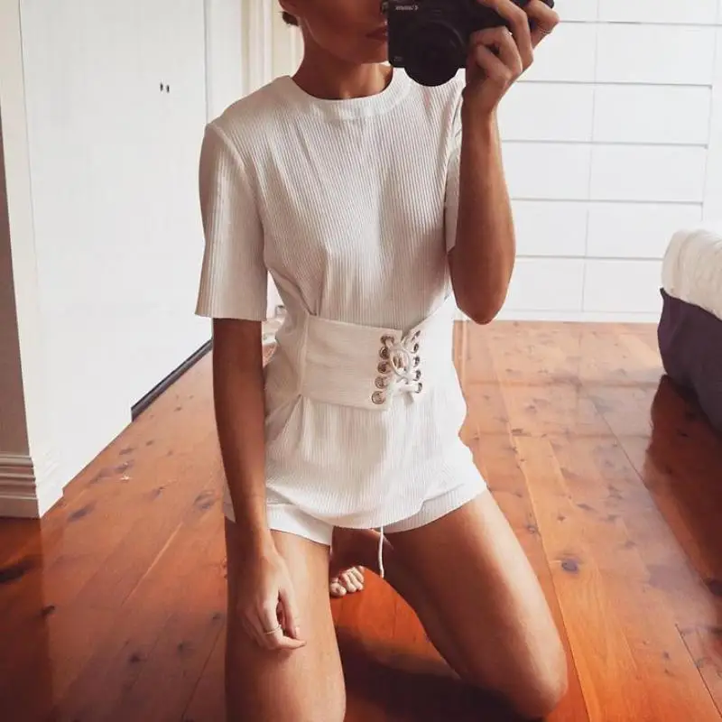 2018 Новый Для женщин летние Повседневное бинты Тонкий футболка уличная белая