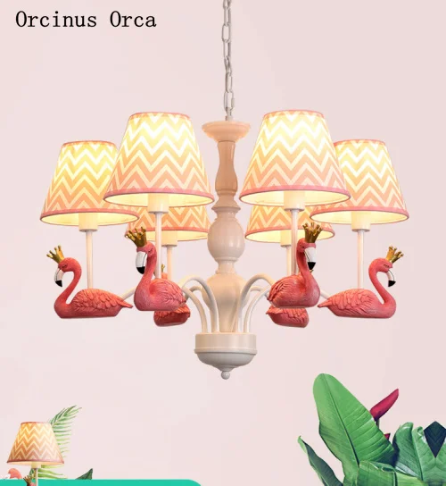 

Pastoral Creative Pink Flamingo Chandelier Girl's Bedroom Children's Room Light Modern Simple LED Colored Bird Chandelier