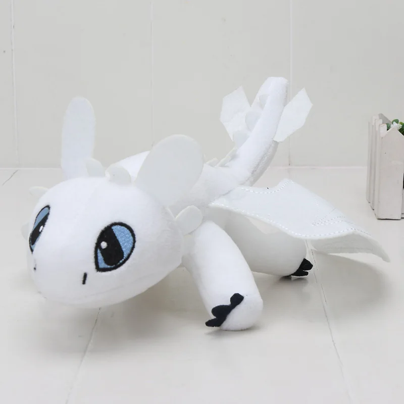 25cm white Ночная фурия плюшевый беззубик игрушка как приручить дракона мягкая кукла беззубик светильник белый дракон кулон брелок игрушки подарок - Цвет: 25cm white