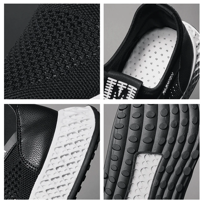 New Casual Shoes Men for Summer Breathable Mesh Sneakers with Elastic Band Solid White Trend High Quality Soft Wear Resistant | Обувь