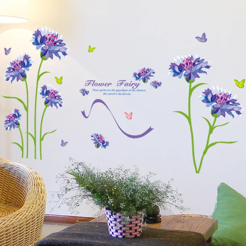 Синие цветы Феи настенные художественные росписи диван изголовье Творческий