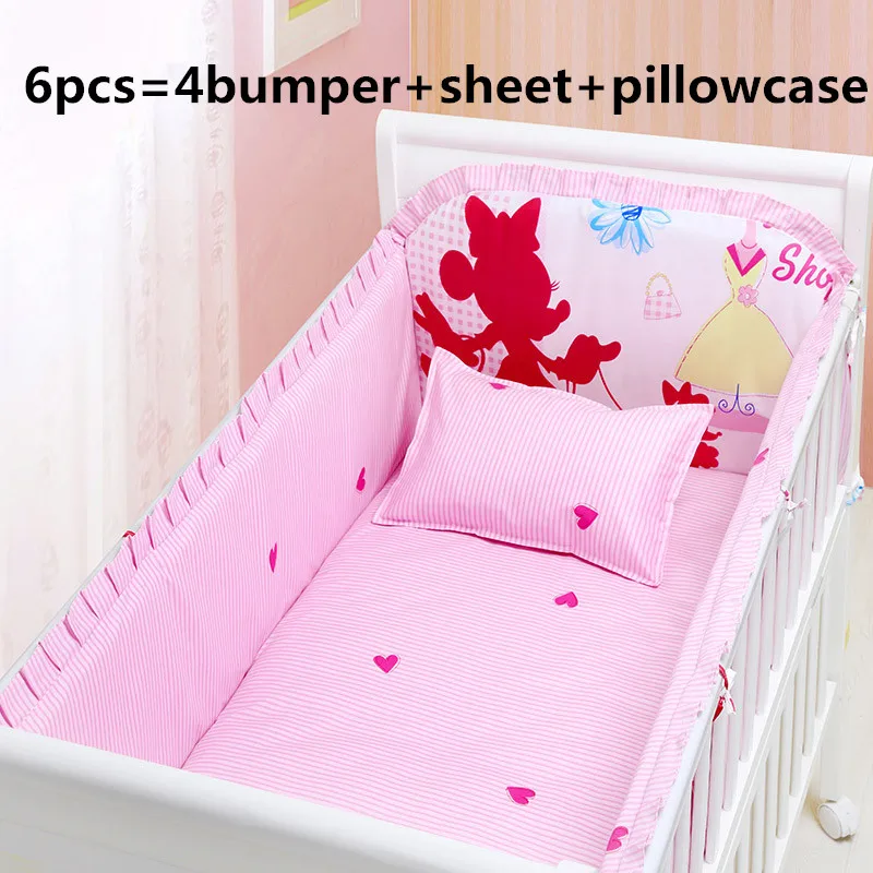 

Promotion! 6PCS Crib Baby Bedding Set Baby Nursery Cot Ropa de Cama Crib Bumper,(4bumper+sheet+pillowcase), 120*60/120*70cm