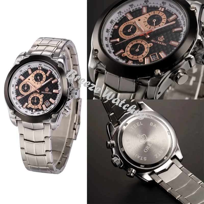 

MG. ORKINA Big Dial Male Chronograph Stainless Steel Quartz Mens Watches Top Brand Luxury