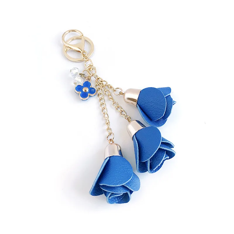 royalblue 18 цветов Шарм кожаный цветок розы брелки милое украшение в виде цветка брелки женская сумка для ключей Подвеска для дамской сумочки ювелирные изделия - Цвет: royalblue