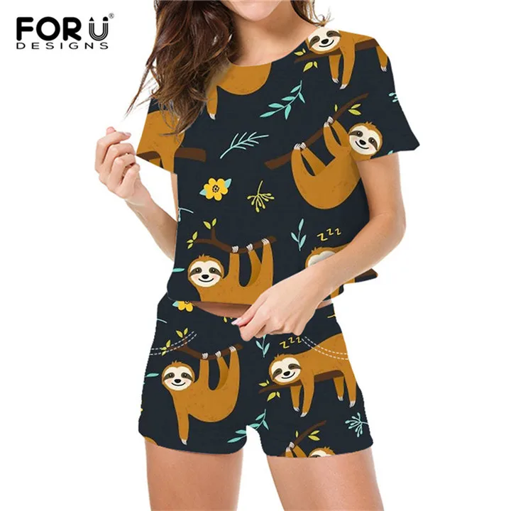 FORUDESIGNS/милые принты для женщин, платья, наборы, модная летняя одежда, футболки с круглым вырезом, шорты с эластичной резинкой на талии, комплекты для сна на открытом воздухе - Цвет: HXA13BV-Z33