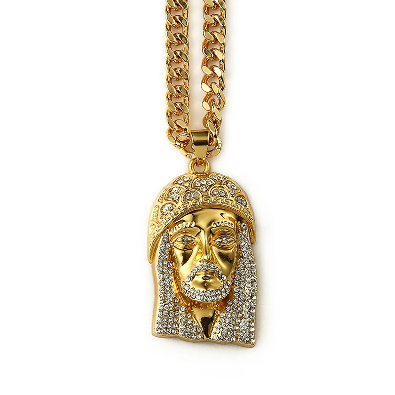 Iftec Мужская Золотой Iced Out Иисуса из Ожерелья для мужчин Шарм Золотая цепь Bling