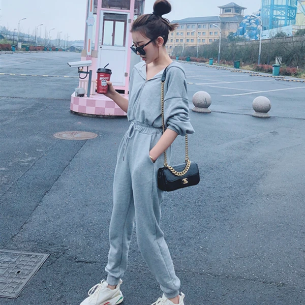 Женский весенний Повседневный свободный стиль однотонный костюм на молнии с