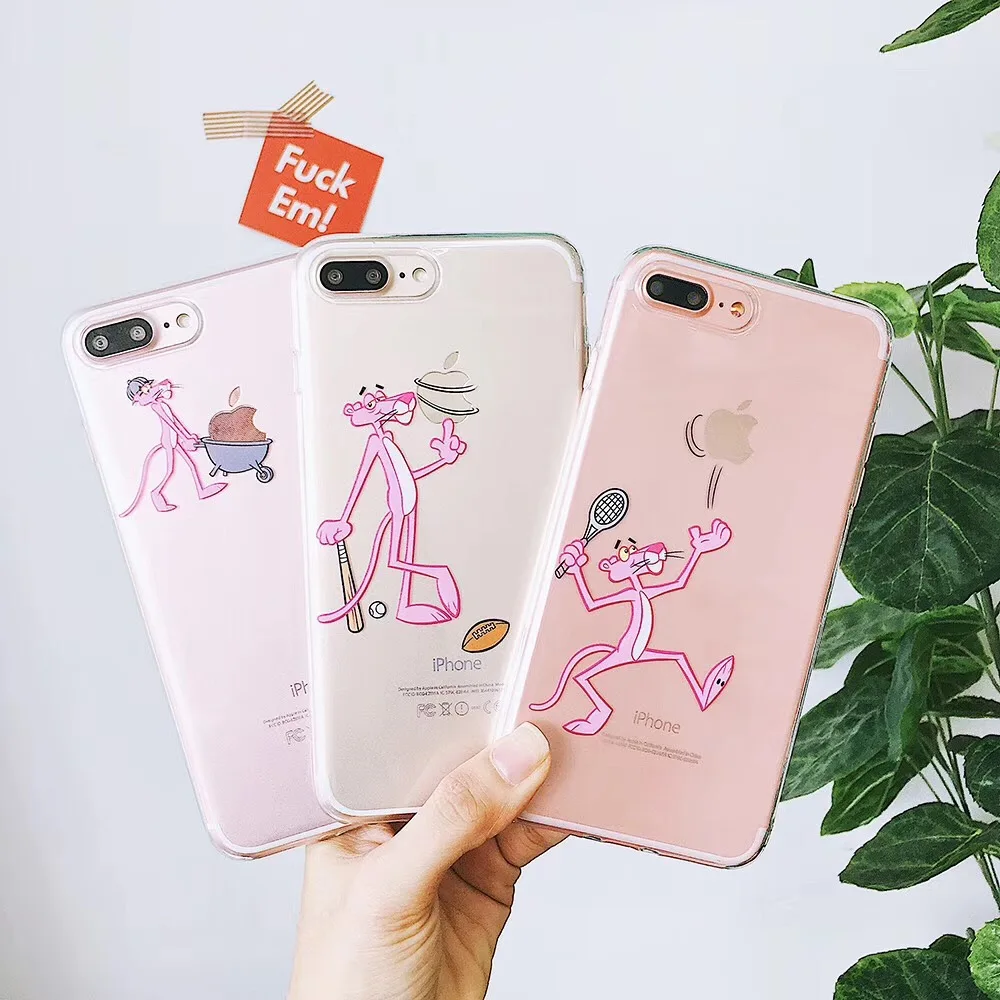 Розовый прозрачный Забавный чехол для телефона с пантерой iPhone 6 6s 7 8 Plus X XS MAX XR
