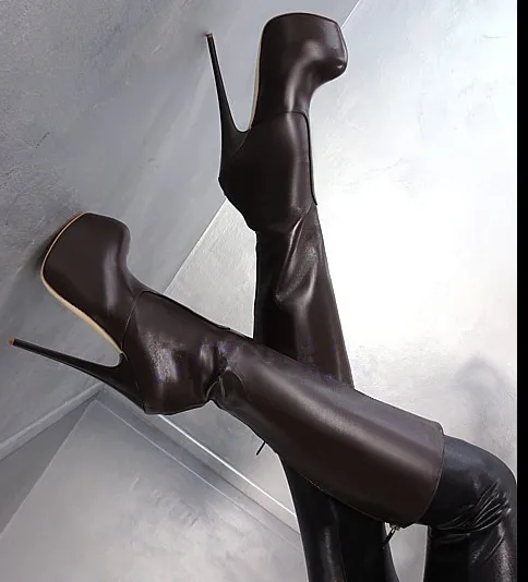 

Abesire High Quality Women Genuine Leather Super High Heels Knee High Boots Lady Thick Platform Dress Shoes Woman Zip Long Boots