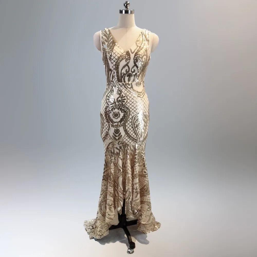 Sequined V Neck 2018 Новое Женское Элегантное Длинное вечерние платье для вечеринки