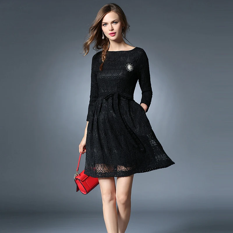 2018 г. летние пикантные черного цвета красного вина Кружева вечерние платье Для