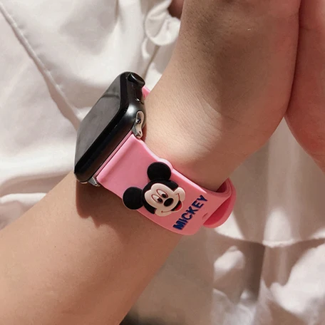 Мягкий силиконовый ремешок для часов Apple Watch 38 мм 42 мм 40 мм 44 мм милый Микки Маус сменный Браслет ремешок для iwatch 1 2 3 4