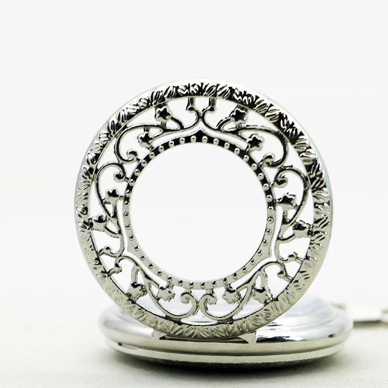 Silver Clamshell Hand Wind Mechanical Pocket Watch With Box Men Women Skeleton Gears Watch Gift