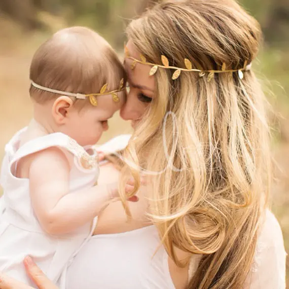 

2 pcs Baby & Mother Parenting style leaf hair band Europe and America golden silver leaf headwear newborn photograpy props