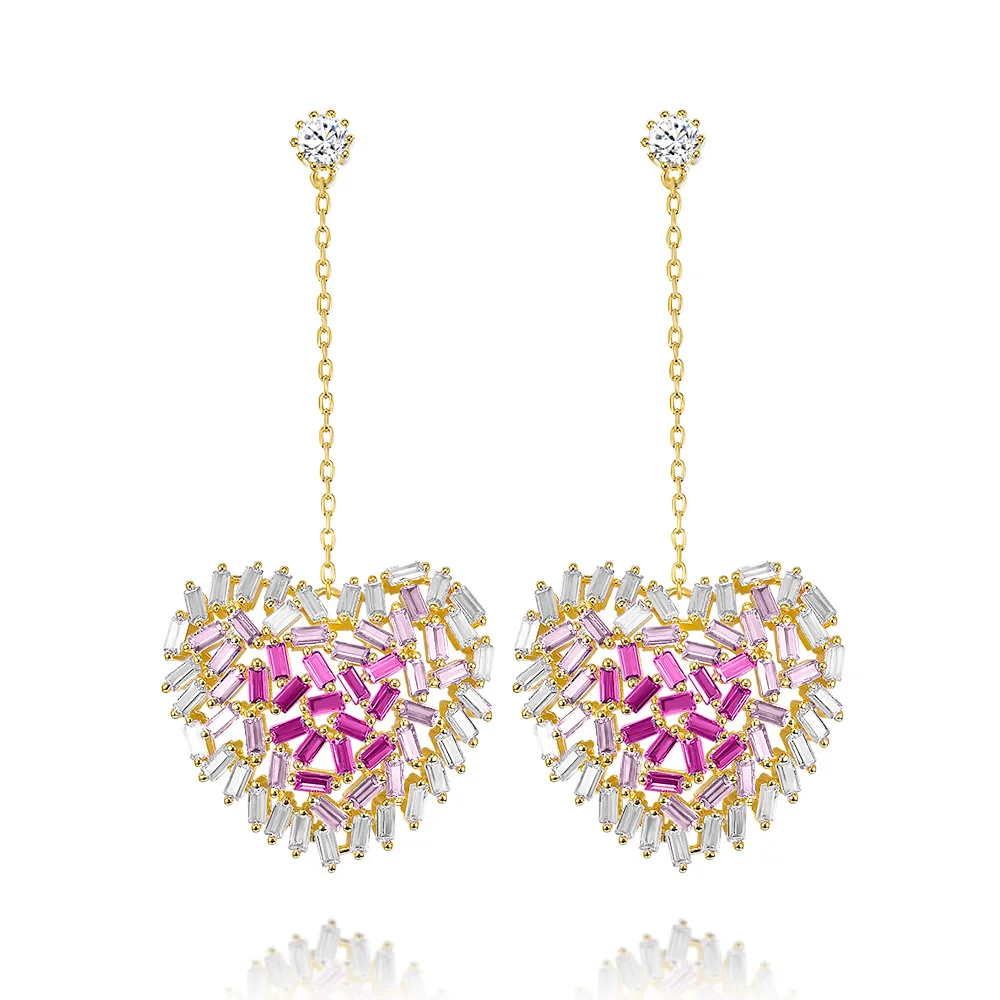 Pink Sapphire Wong Rain Стерлинговое Серебро 925 пробы шпинели Драгоценный Камень Висячие градиентные серьги с сердечками свадебные серьги из желтого золота - Цвет камня: Pink Sapphire