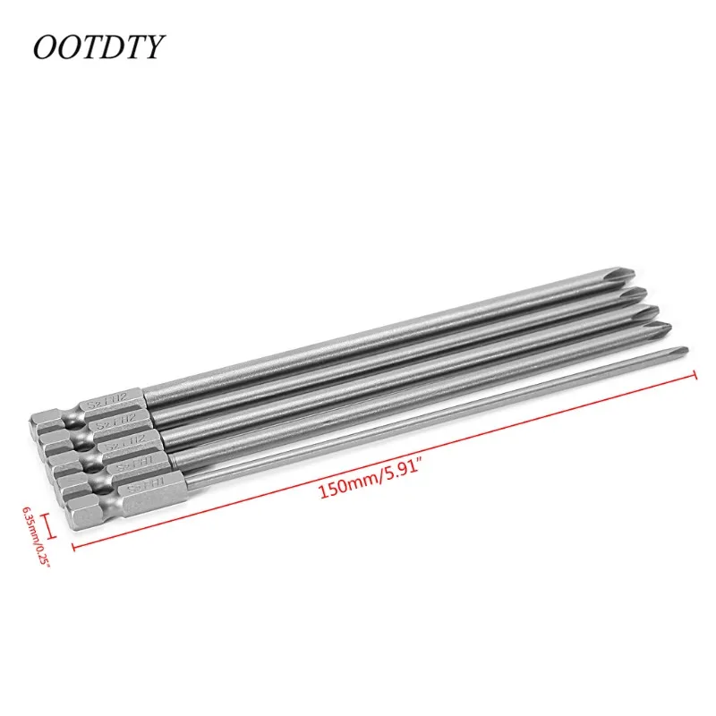 OOTDTY 5 шт. 1/4 '𧅐 мм длинная S2 Магнитная Крестовая головка PH1 PH2 электрическая