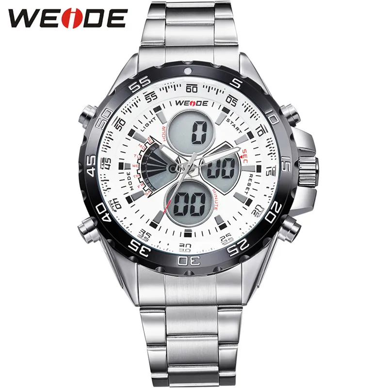 WEIDE Серебро Нержавеющая Сталь Часы Мужчины 30 Водонепроницаемый Аналоговый Цифровой Дисплей Авто Дата Кварцевые Часы Скидки - Цвет: WH1103-2C