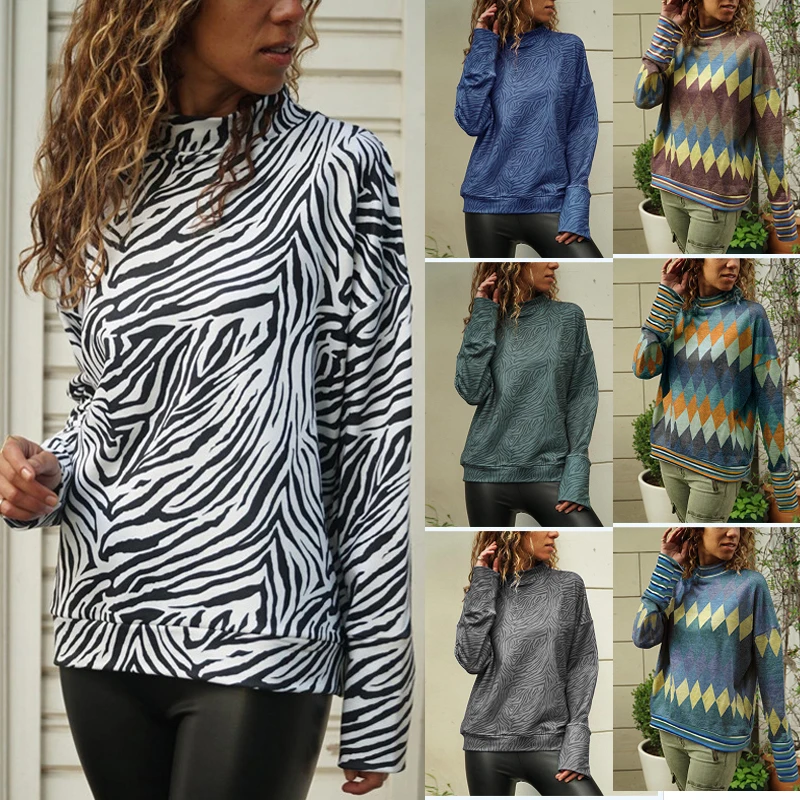 Женский пуловер с геометрическим принтом свитер длинным рукавом джемперы