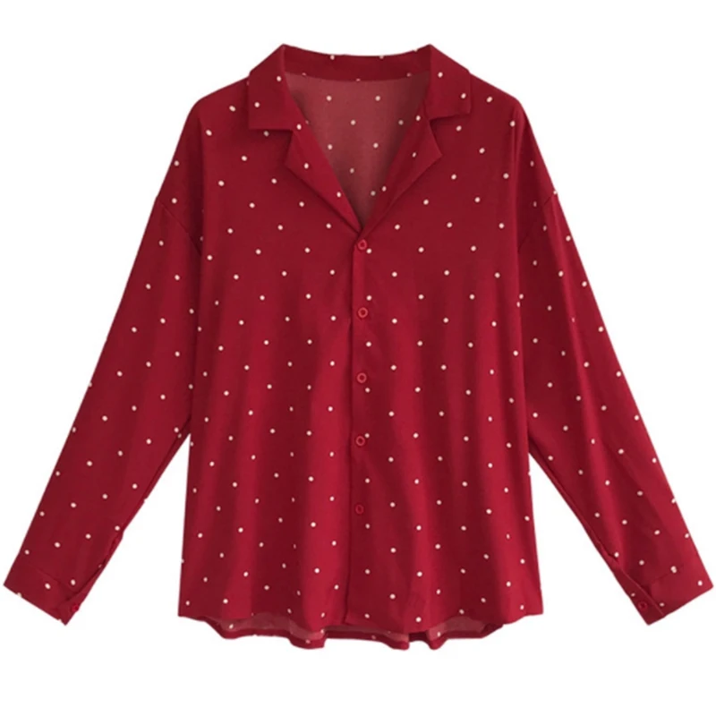 Женская Свободная шифоновая рубашка с принтом в горошек большие размеры длинным