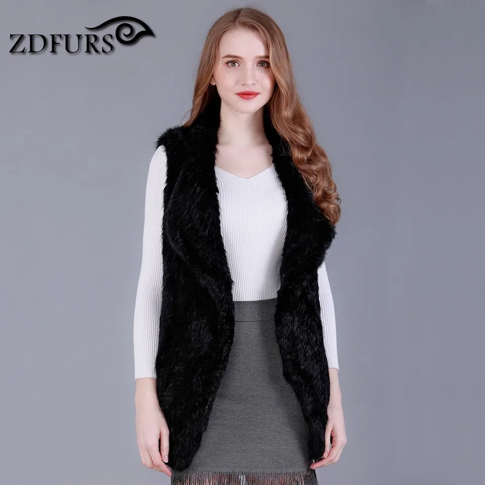 ZDFURS * New Fashion Real Knitted Rabbit Fur Vest Genuine Rabbit Fur Waistcoat Rabbit Fur Gilet Hot Sale ZDKR-165013