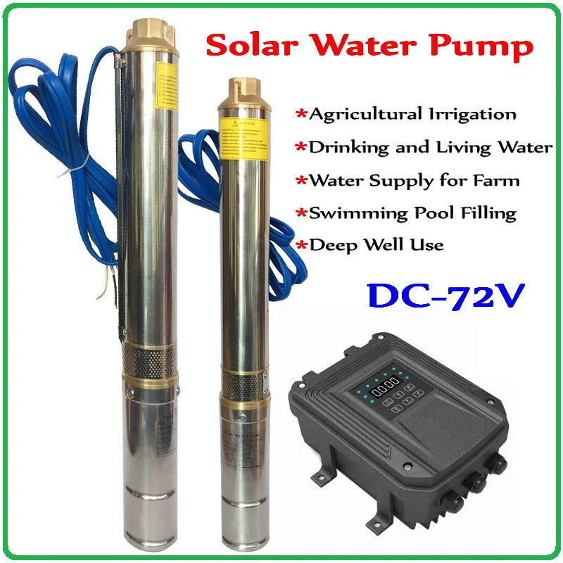Bomba Solar de agua profunda para el hogar y la agricultura, dispositivo de bombeo de alta velocidad sin escobillas, con motor síncrono de imán permanente, CC de 72V