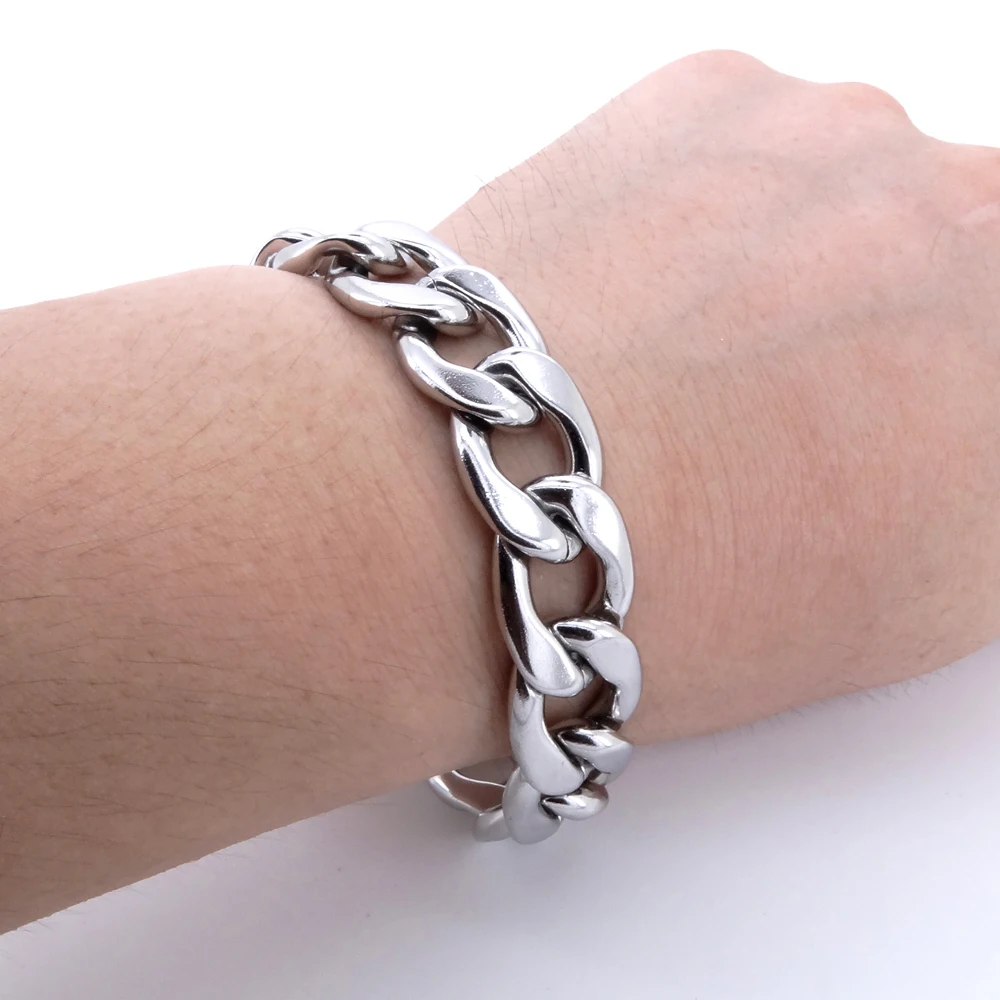 Мужской браслет из кубинской панцирной цепи нержавеющей стали 100% ширина 15 мм