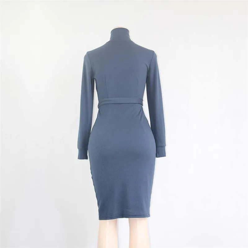 Skitzyou Женщины водолазка зима Тонкий Bodycon платье с длинным рукавом эластичные до