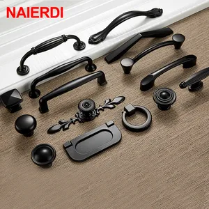Черные ручки для шкафа NAIERDI, твердый алюминиевый сплав в американском стиле, кухонный шкаф ручки для выдвижных ящиков оборудование для обработки мебели