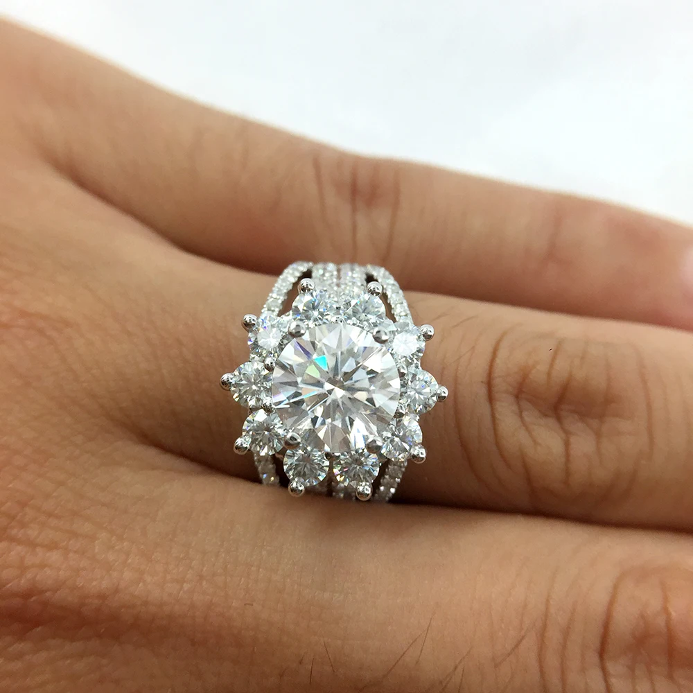 Обручальное кольцо AEAW Moissanite 5 мм 2CTW Df цвет Лаборатория алмаз акцент 14 к Белое золото обручальные кольца для женщин