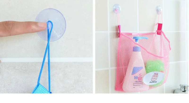 25x25cm Baby Kids Bath Time Tidy Storage Toy Suction Cup Bag Mesh Bathroom Organiser Net toiletries washcloth cleaning balls