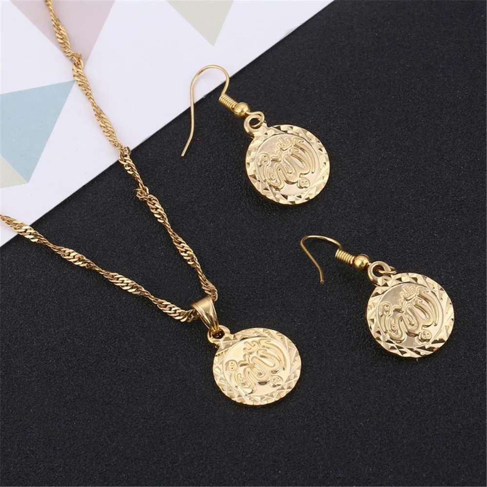 Популярные комплекты ювелирных изделий золотого цвета ожерелье серьги с