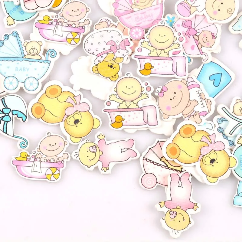 20 шт. без отверстий милая розовая/синяя окрашенная деревянная пуговицы ручной