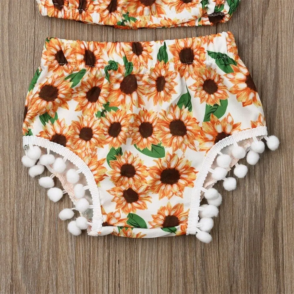 3PCS 0-24M Baby Girls Clothes Sets Off Shoulder Tassel Floral Tops Shorts Headband Outfits Set | Мать и ребенок