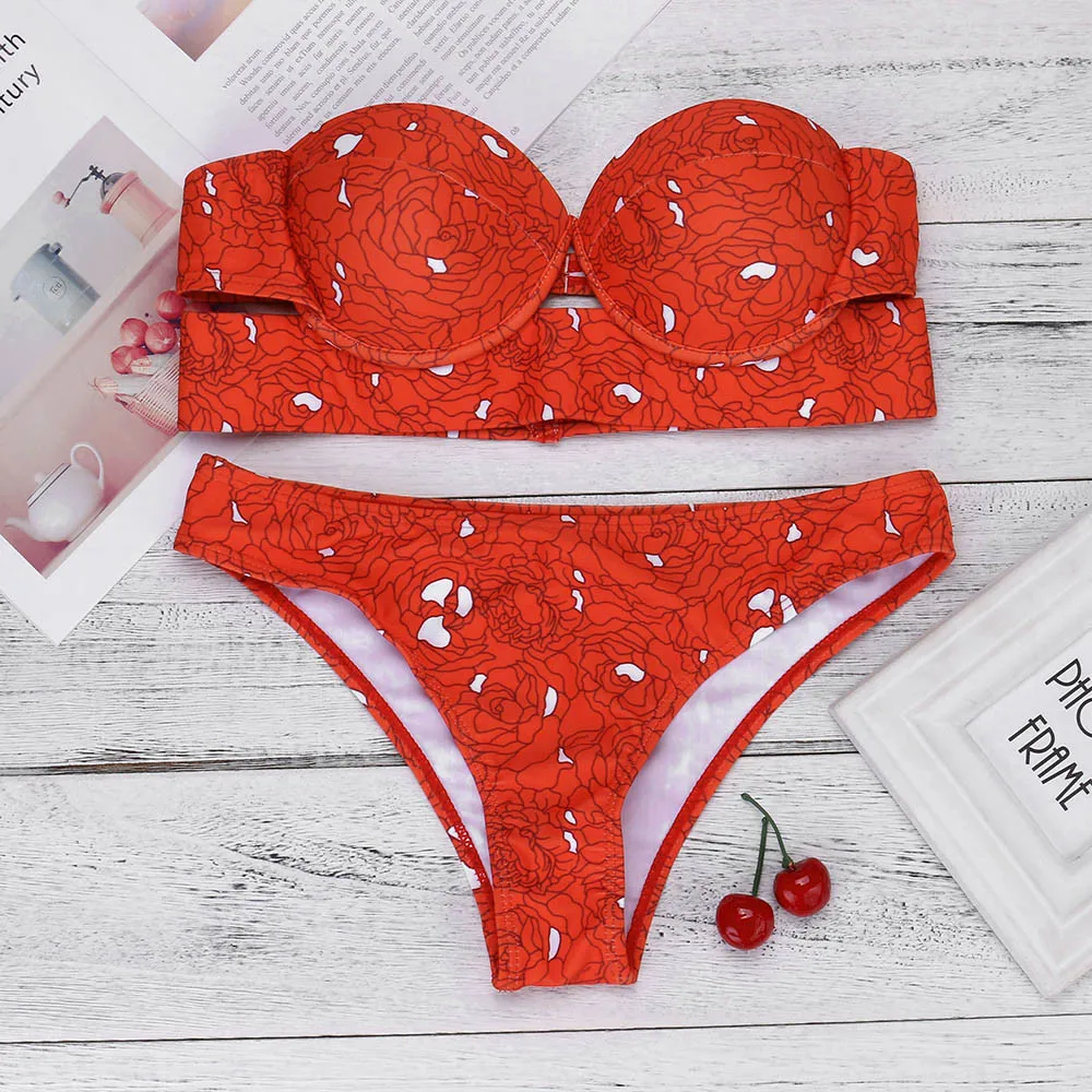 Женский купальник бикини с пуш ап комплект из двух предметов летняя пляжная