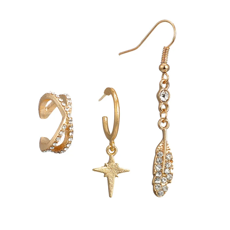 3 шт/1 набор модных сережек для женщин новые Звездные перья девушек металлические подвесные серьги