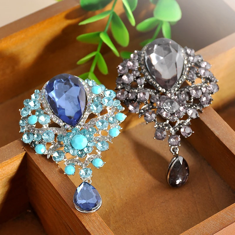 Hot Women Men Design Brooch Wedding Bridal Bouquet Clear Crystal Diamante Rhinestone Teardrop Dangle Brooch Pin