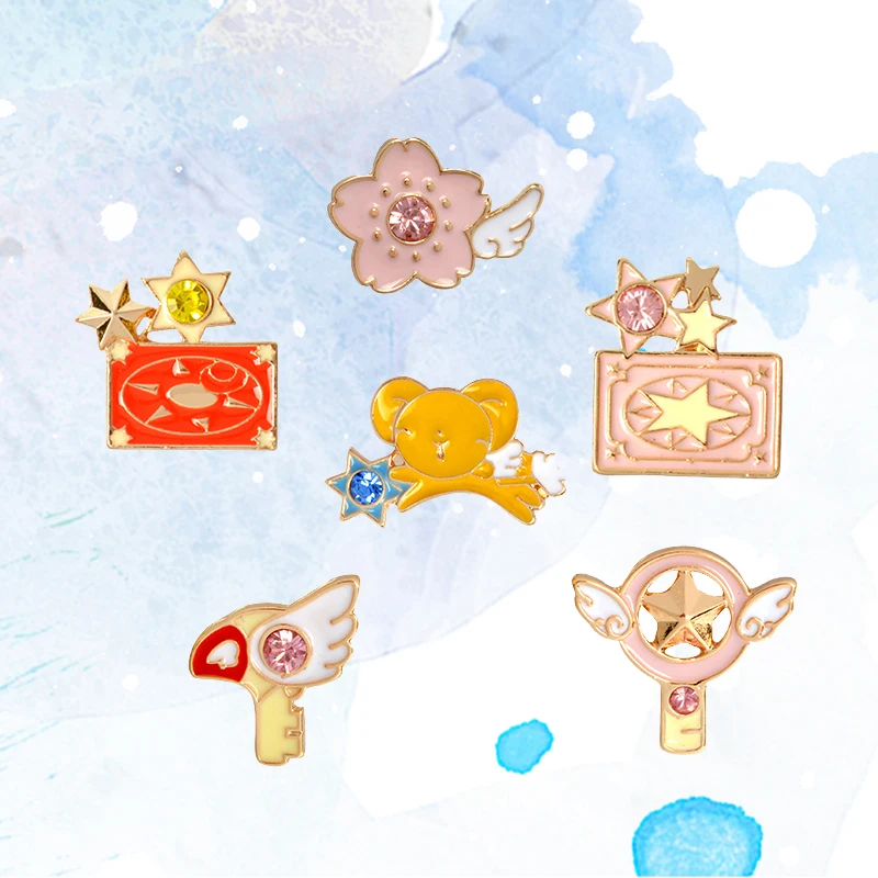 6 шт./компл. милый розовый Card Captor Sakura Kero меч Kinomoto звезда жезл ключ эмали штырь отворотом штыря для костюмированной вечеринки по японскому Аниме Коллекция