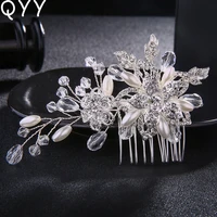 qyy crystal flower bridal hair comb silver color pearl hairpins jewelry wedding hair accessory fashion women hair clips